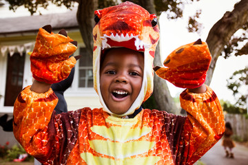 Fototapeta premium Portrait of smiling boy in costume during Halloween