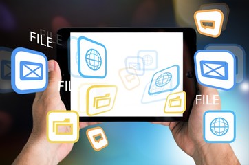 Businessman hands holding  digital tablet close-up view