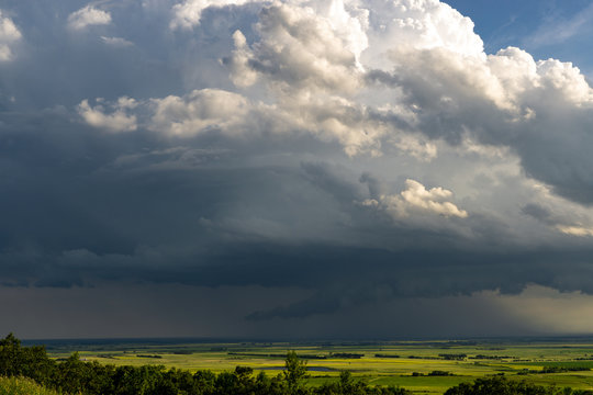 Thunderhead storm clouds building on the prairies of North Dakota