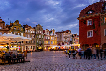 Old famous square market with restaurants and cafe in Poznan