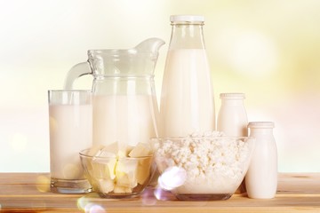 Glass of milk and Dairy products on