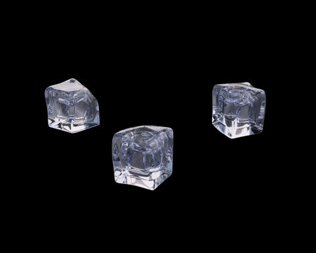  3d render of ice cubes on an isolated black background