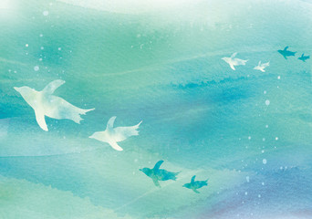 水中を泳ぐペンギン © sozai-koyomi