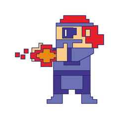 Videogame pixelated gangster shooting with handgun blue lines