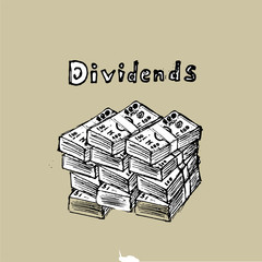 Dividends idea. Bundles of money and the inscription.