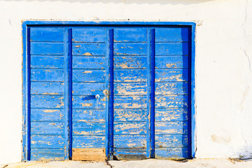 old wooden door pickled blue