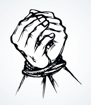 Roped Bound Hands. Vector Drawing