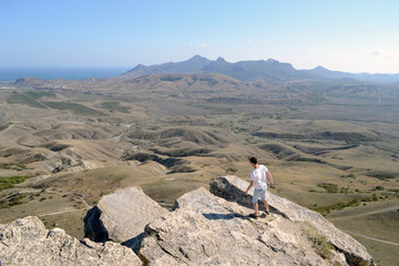 View of the mountains and the sea from the cliff