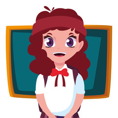 smiling school girl with chalkboard