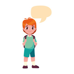 school boy with bag talk bubble