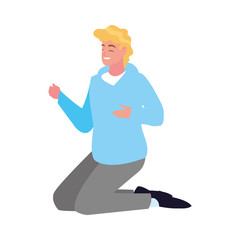 man on his knees over white background