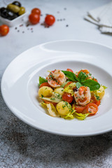 salad with vegetables and tiger prawns