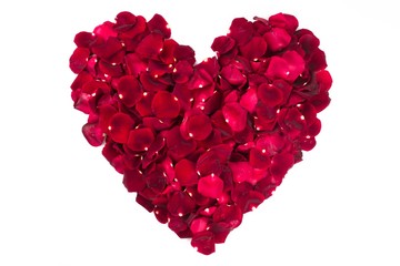 Fototapeta na wymiar Red rose petals in heart shape