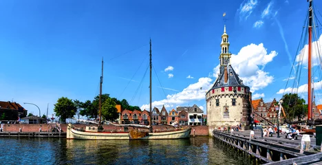 Fotobehang The Hoofdtoren (The Head Tower) in Hoorn, Netherlands, viewed from the waterfront © EKH-Pictures