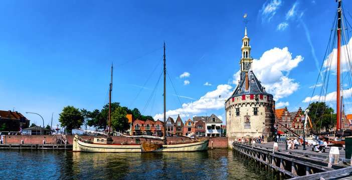 The Hoofdtoren (The Head Tower) in Hoorn, Netherlands, viewed from the waterfront