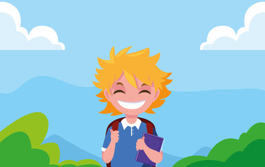Obraz na płótnie Canvas school boy with backpack outdoors