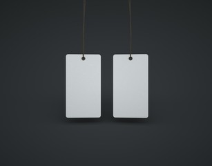 Label double sided white color, dark background.