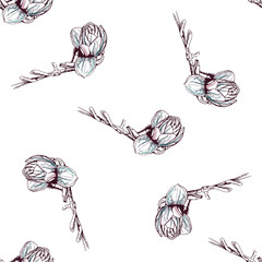 Flower Pastel.White Romantic Seamless Pattern.