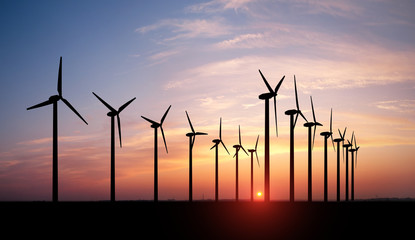 wind turbines at sunset - 279251538