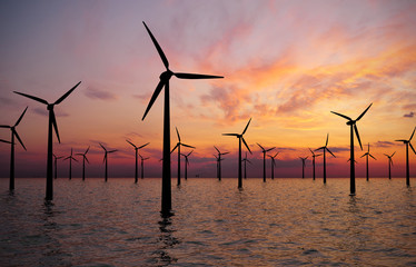 wind turbines at sunset - 279251551