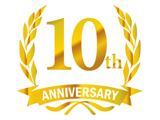 月桂樹をモチーフにしたアニバーサリーのゴールドメタリックのロゴ＿10周年・月桂冠・ローレル_10th Anniversary logo