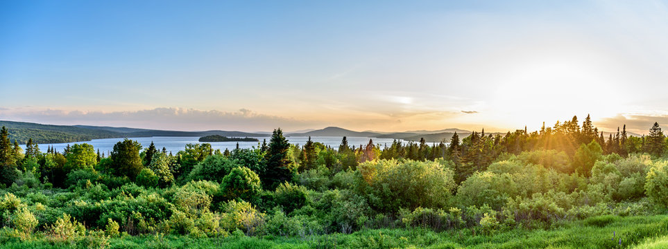 A Panoramic View of the Landscape View of Rangeley Maine in the Center of the Rangeley Lakes Region