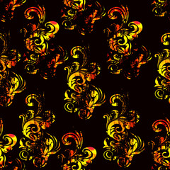 abstract floral ornaments with golden texture on a black background
