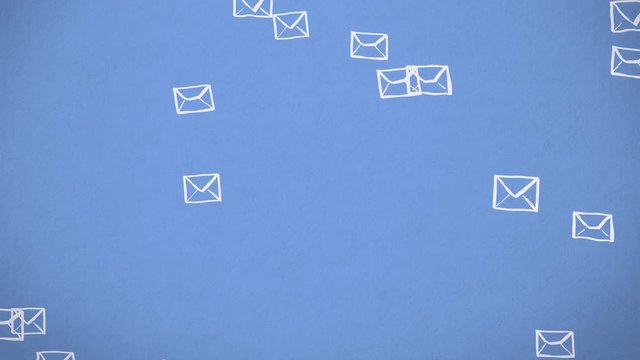Flying Animated Letters On Blue Paper Texture. Ideal For Your Email, Post And Communication Related Projects. High-Quality Seamless Animation. 4K, 60fps