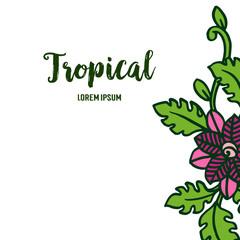 Tropical ornament concept with purple floral frame. Vector