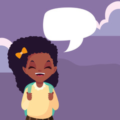 school girl with bag talk bubble