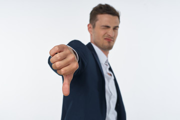 young businessman with thumb up