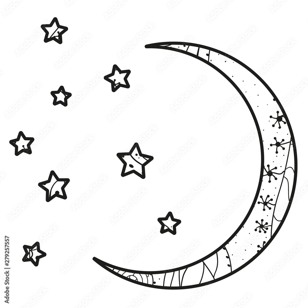 Wall mural crescent moon and stars with abstract patterns on isolation background. design for spiritual relaxat