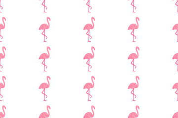 Seamless wallpaper with flamingos. Hand drawn cartoon birds. Print for polygraphy, shirts and textiles. Abstract texture. Pattern for design