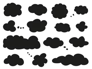 Plexiglas foto achterwand Clouds on isolation background. Doodles on white. Hand drawn samples. Black and white illustration © mikabesfamilnaya