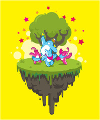 cute monsters in the park green tree