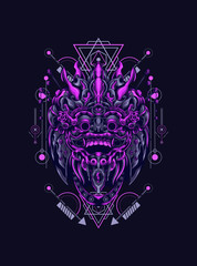 Barong Leak mask the culture of Balinese with sacred geometry pattern as the background