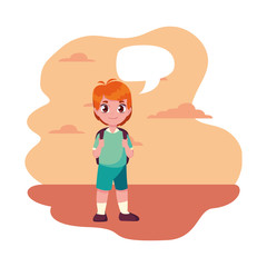 school boy with bag talk bubble