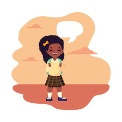 school girl with bag talk bubble