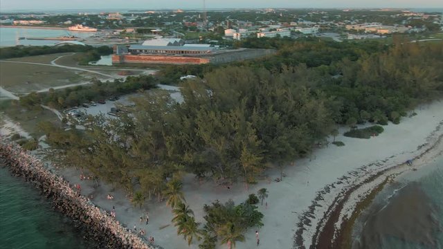 Aerial: over Fort Zachary Taylor State Park in Key West, Florida, USA