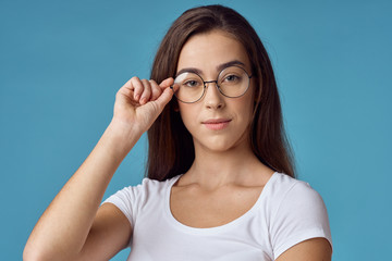 young woman with glasses