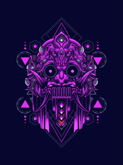 Barong Leak mask the culture of Balinese with sacred geometry pattern as the background