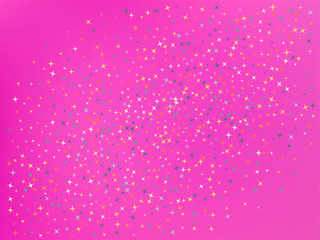 Pink color background. Stars confetti. 