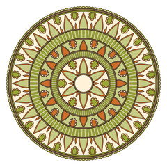 Decorative colorful ethnic mandala pattern. Design element for greeting card, banner or poster in oriental style. Hand drawn illustration