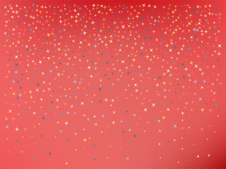 Coral color background. Stars confetti. 