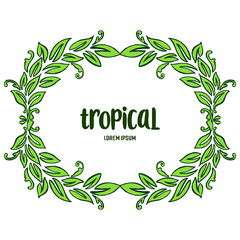 Greeting card tropical with bright green leaf frame, on white background. Vector