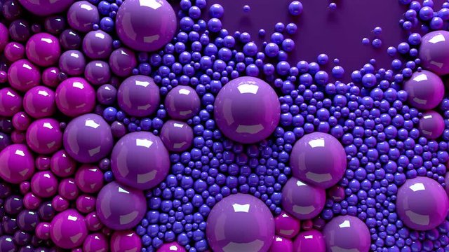 4k 3d animation of spheres and balls colorful rainbow in a organic motion background. Top view of bubbles colorful paint 