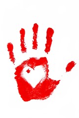 Red Handprint with Heart - Isolated