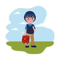 smiling school boy with backpack