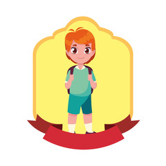 school boy with bag badge design