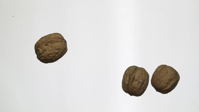 Wallnuts roll and stop on glass slow motion 100fps
